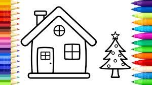 House pictures to colour for kids. Santa House Coloring Pages How To Draw And Paint Christmas Tree And House For Kids Youtube