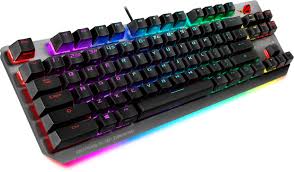 I have a scar ii and mine also lights up, it matches whatever i have the keyboard and lightbar set to. Asus Rog Wired Tkl Gaming Mechanical Cherry Mx Switch Keyboard With Rgb Back Lighting Gray Black Strix Scope Tkl Best Buy