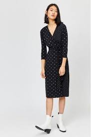 Warehouse Black Multi Colour Spot Wrap Dress Dresses Black Wrap Dress Printed Wrap Dresses
