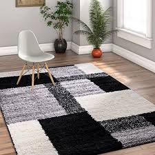 Black And Cream Area Rug 5x7 Modern Shag Geometric 5x7 5 X 7 2 Area Rug Cubes Black Cream Plush Shag Blocks Squares Plush Shag Easy C Area Rugs Brown Living Room Decor Cool Rugs