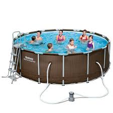 Piscine Amovible Tubulaire Ronde En Acier Bestway Power Avec Station De Traitement D Eau 427x122 Cm Brycus