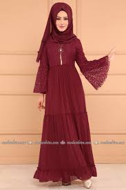 Moda Selvim Volan Kol Dantel Elbise 00442 B329 Bordo Elbise Dantel Elbise Elbiseler