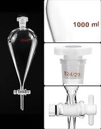 QWORK Embudo de separación cónico de pared pesada de 33.8 fl oz con ajuste  24/29 y llave de paso de PTFE + estante de soporte de destilación de  laboratorio para extracción de valoración : Industrial y Científico