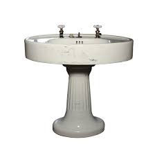 I'm guessing some of the staining has been there awhile. Remarkable Antique Porcelain Pedestal Sink C 1910
