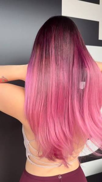Pastel Pink Hair Dark Roots