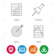 Pushpin Graph Charts And Target Icons Supply And Demand Linear
