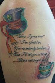 We're all mad here red and blackwork tattoo flash art print, alice in wonderland, pastel goth, creepy cute. Mad Hatter Have I Gone Mad I M Afraid So You Re Entirely Bonkers But I Ll Tell You A Secret All Mad Hatter Tattoo Wonderland Tattoo Have I Gone Mad