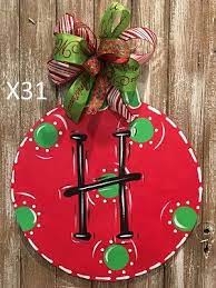 Initial Christmas Ornament Wood Door Hanger Initial Christmas Ornaments Christmas Wood Crafts Painted Christmas Ornaments