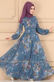 Modaselvim Elbise Balon Kol Tesettur Elbise 2219ms212 Mavi Sifon Elbise Elbise Mutevazi Kiyafetler