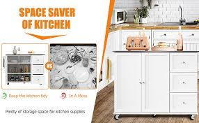 Check spelling or type a new query. Amazon Com Giantex Kitchen Island With Stainless Steel Countertop Kitchen Cart Rolling Trolley With Towel Holder And Spice Rack 3 Drawers Adjustable Shelves 2 Door Cabinet Ample Storage Table White Kitchen Islands