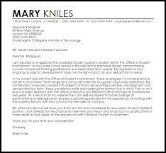 Student Assistant Cover Letter Sample Cover Letter Templates Examples