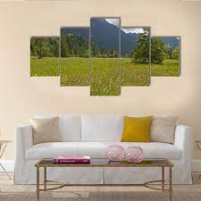 Limited edition runs of 350 prints per size and color. Summer Meadow With Mountain Nature 5 Panel Canvas Art Wall Decor Metal Pigeon