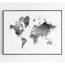 Large Black And White Framed Prints Black And White World Map World Map Art Print World Black White Map Poster Large World Map Worl Decoracion De Unas Depto