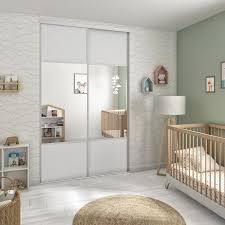 Porte De Placard Coulissant Snow Effet Frene Blanc Miroir L 76 2xh 250cm Placard Coulissant Porte Placard Porte Placard Coulissante