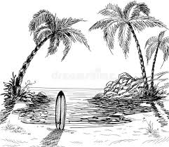 Download Seascape Pencil Drawing Stock Vector Image Of Palm Coal 19977014 Landscape Drawings Landscape Sketch Surf Drawing