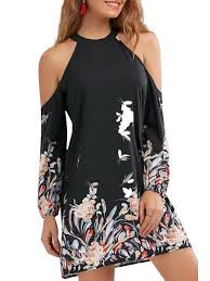 Black And Smart Dress Wholesale Cold Shoulder Floral Border Print Plus Size Shift Dress In 2020 Casual Dresses For Women