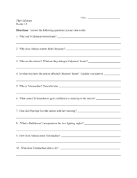 The Odyssey Chapters 1 2 Worksheet Preview