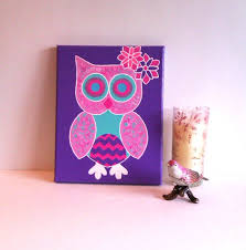Pink Owl Acrylic Canvas Painting For Baby Girls Room By Starrjoy16 27 00 Owl Canvas Painting Owl Painting Canvas Painting