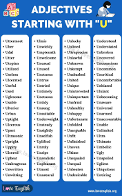 Adjectives That Start With U List Of 100 Adjectives That Start With U Love English In 2020 Adjectives Learn English Learn English For Free