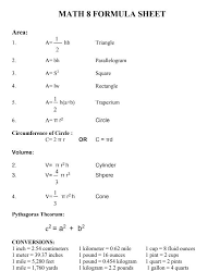 Math 8 Formula Sheet Circle Formula Math Formulas Formula
