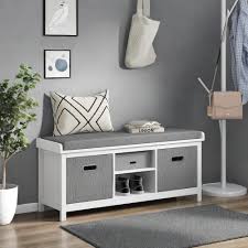 Amazon.com: Comfortable Neutral Beige-Toned Faux Linen Upholstered Cushion  Organizer Bench (4-Cube, White) : Home & Kitchen