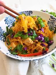 Spaghetti Squash Pad Thai With Spicy Peanut Tofu Homegrown Provisions Recipe Spaghetti Squash Pad Thai Spicy Peanuts Buttery Spaghetti