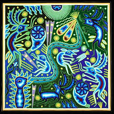 Jose Benitez Sanchez Painting With Threads In 2020 Yarn Painting Huichol Art Mexican Art