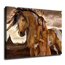 Amazon.com: LHPHP Abstract Indian Horse Figure Naked Girl Oil Painting on  Canvas Cuadros Posters and Prints Wall Art Picture for Living Room  (12×18inch-Framed) : לבית ולמטבח