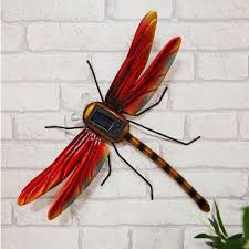 Hand Crafted Metal Dragonfly Garden Ornament With Solar Powered Lights Garden Wall Art Garden Ornaments Garden Wall Art Solar Powered Lights