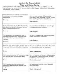 Hobbit Party Trivia Bingo Cards The Hobbit Hobbit Party Printable Games