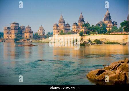 View of Royal cenotaphs of Orchha over Betwa river. Orchha, Madhya Pradesh, India Stock Photo - Alamy