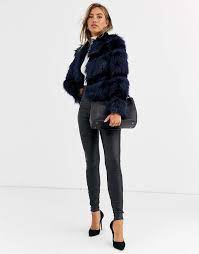 Urbancode Faux Fur Mix Coat In Navy Coat Navy Fur Urbancode