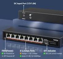 8 Port 2.5G Unmanaged Desktop Ethernet Switch with 10G SFP, 8 x 2.5G Base-T  Ports, 60Gbps Switching Capacity, Compatible with 100/1000/2500Mbps, Metal  ...