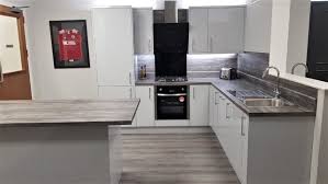 Easy to install and easy to maintain they are a popular choice. Kompact Slab Light Grey Gloss Kitchen Wood Effect Laminate Appliances