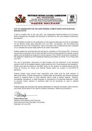 Sep 03, 2021 · the kaduna state independent electoral commission (kadsiecom) has postponed the lg elections in four local government areas of the state. List Of Candidates For The Lere Federal Constituency Bye Election Kaduna State Inec Nigeria