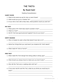 Worksheets labeled with are accessible to help teaching pro subscribers only. The Twits By Roald Dahl Reading Comprehension English Esl Literal Understanding Literal Understanding Worksheets Worksheets Addition Worksheets For Grade 6 Grade 9 Algebra Christmas Activity Templates Science Answers For Homework Math Mates