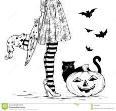 Photo About Sketch Of Witch With Wizard Hat In Hand In Halloween Costume Black Cat And Pumpkin Pumpkin Illustration Art Drawings Sketches Simple Witch Drawing