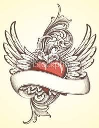Winged Heart With Scroll Tattoo Scroll Tattoos Heart With Wings Tattoo Wings Tattoo