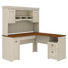 Includes many storage options including drawer and lower shelf on the desk, while the hutch has 3 levels of storage for all utensils needed to work. Bush Furniture Fairview L Shaped Desk With Hutch In Antique White Buy Online In Barbados At Barbados Desertcart Com Productid 90419884