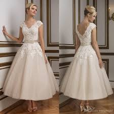 Plus Size Tea Length Wedding Dresses Vintage Lace A Line Tulle V Neck Open Lace Wedding Dress Vintage Tea Length Wedding Dress Tea Length Wedding Dress Vintage