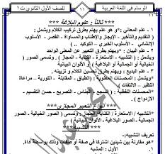 مذكرة لغة عربية للصف الاول الثانوى الترم الاول 2020 الامتحان التعليمى