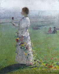 Martin Henri Belle Jeune Fille Marchant A Travers Les Champs Une Fleur A La Main Art Post Impressionists Female Art