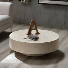 Beige Stone Coffee Table Wood Table Living Room Round Coffee Table Modern Stone Coffee Table