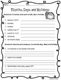 Practice Capitalizing Days Months And Holidays With This Quick And Simple Worksheet Holiday Worksheets English Words Holiday