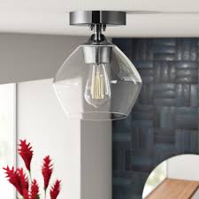 You can also consider pendant lighting, which is we have cathedral ceilings in a house and mounted the chandelier on the slanted ceiling, but then it hangs straight down. Mercury Row Aadi 1 Light 6 38 Simple Dome Semi Flush Mount Reviews Wayfair