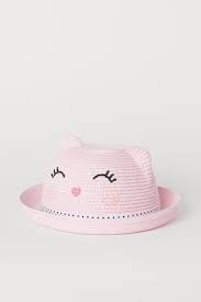 Straw Hat With Ears Light Pink Cat Kids H M Us Ear Hats Cute Hats Pink Cat