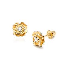 Beauty S Rose Clear Cz Baby Children S Earrings Screw Back 14k Gold Childrens Earrings Kids Earrings Earrings