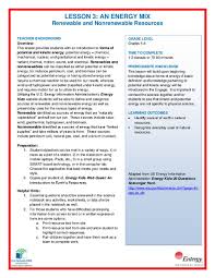 Some of the worksheets for this concept are renewable vs nonrenewable resources, renewable and nonrenewable resources, renewable and nonrenewable resources, renewable non renewable resources, renewable and nonrenewable resources, resources and energy. An Energy Mix Renewable And Nonrenewable Resources Lesson Plan For 5th 8th Grade Lesson Planet
