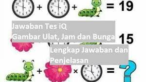 Tes inteligensi (iq) atau kemampuan adalah serangkaian tes yang harus diselesaikan dalam batas waktu tertentu atau lebih dikenal dengan istilah time limit test, yakni sederatan soal yang relatif mudah, tetapi diberikan dalam waktu terbatas dan mampu menyelesaikan jawaban yang benar sebanyak mungkin. Jawaban Tes Iq Gambar Ulat Jam Dan Bunga Ulasmedia Com