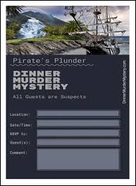 Murder mystery dinner party game for 8, 9 or 10 players it should have been a simple get together for capn black and his fellow pirates at their favourite meeting place, the sailors rest. Pirate S Plunder Dinner Murder Mystery